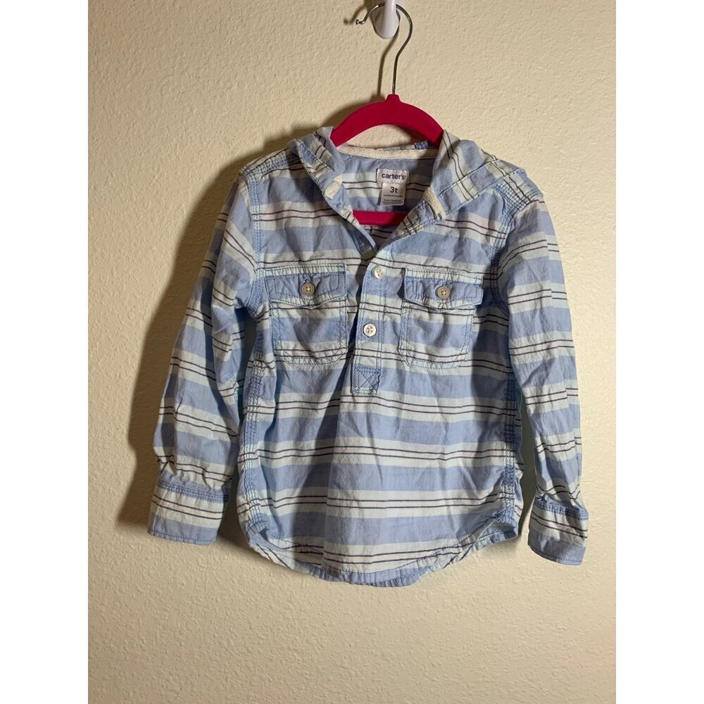 Carter's Long Sleeve Hoodie Shirt Toddler Boys Size 3T Blue Preppy Casual